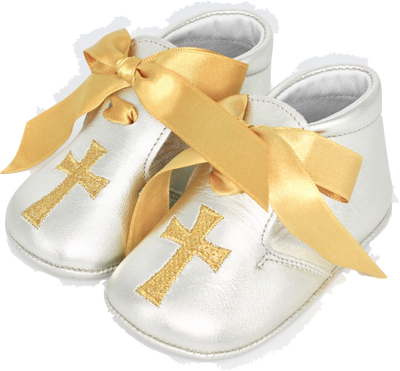 Silver Leather Gold Cross With Gold Ribbon Laces