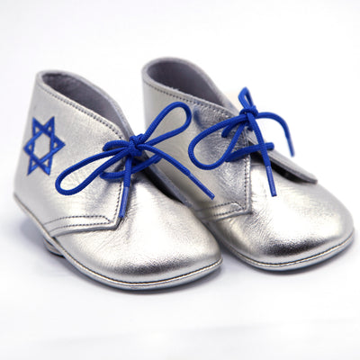 Silver Leather Lace Up With Star of David