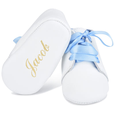 Personalized Leather Lace Up with Blue Ribbon Laces
