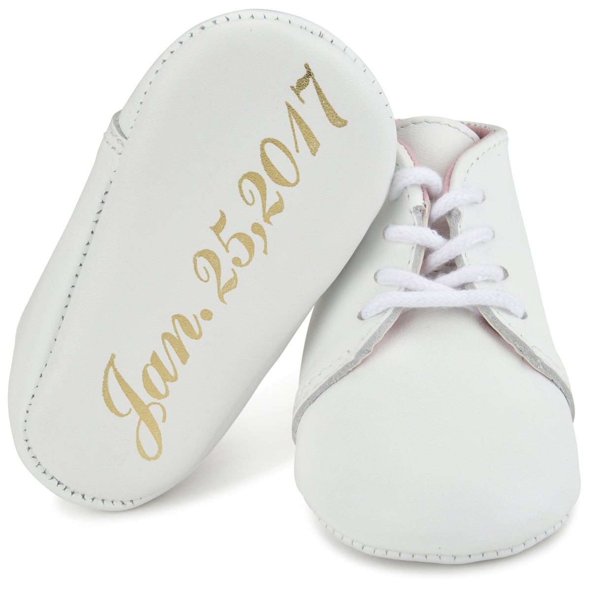 Baby Shoe .com - Leather Blue Ribbon Lace Ups - Personalized Baby Boy Gifts - Leather for Male Infant: White & Blue