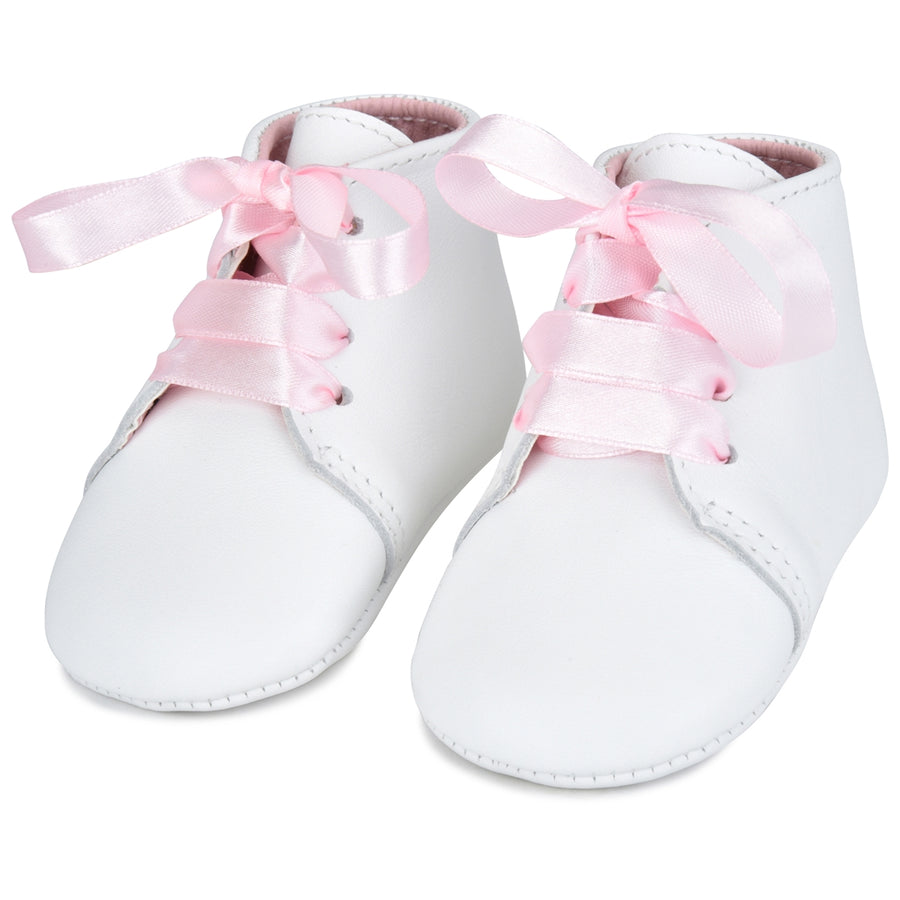Personalized Leather Lace Up with Pink Ribbon Laces
