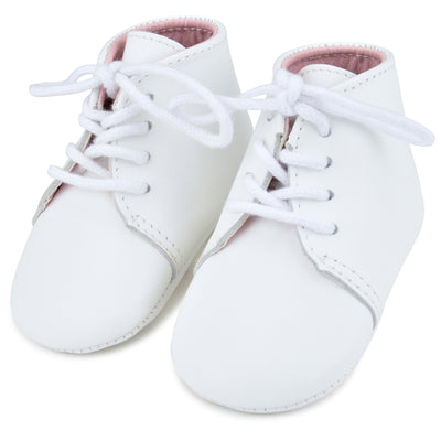 Personalized Leather Lace Up with Pink Ribbon Laces
